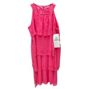 Rare Editions A-Line Dress Womens 16 Watermelon Layered Scalloped Edges Casual